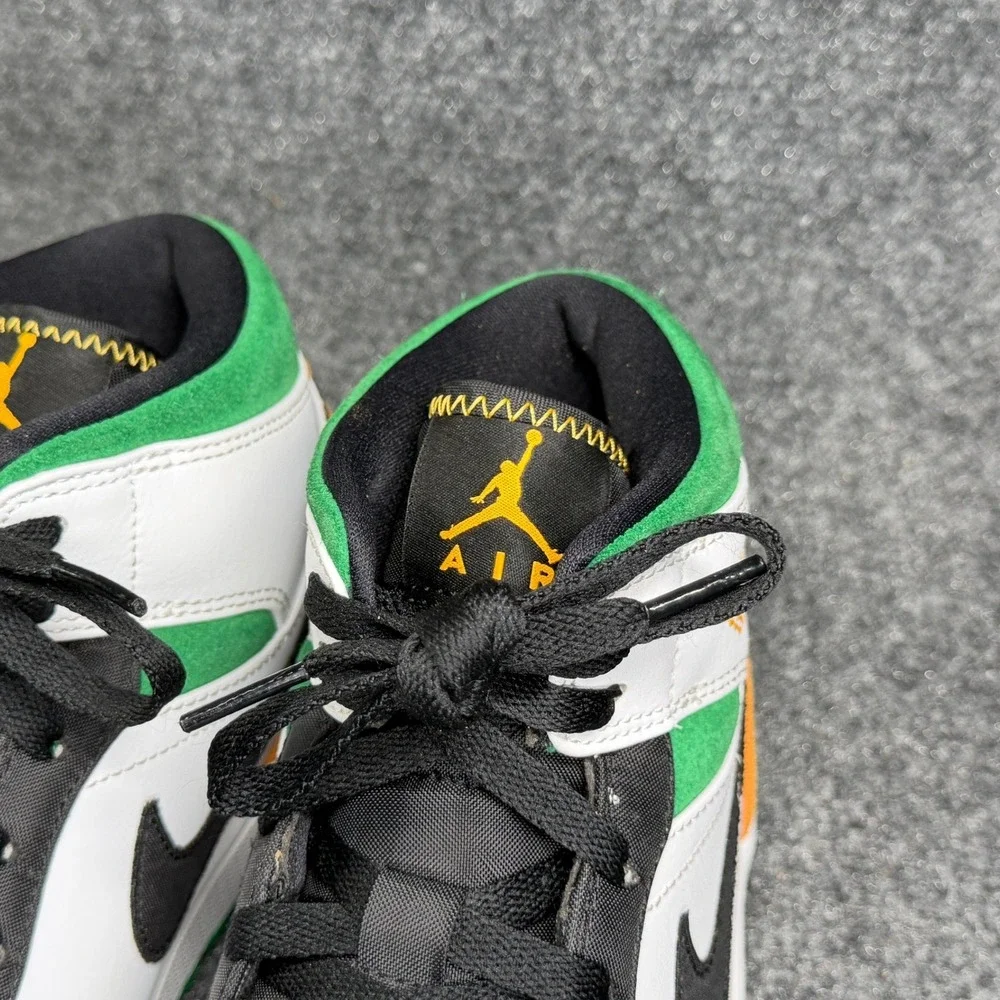 Jordan 1 Mid Shoe Mens 9 Oakland Black White Green Yellow Retro Athletic Sneaker